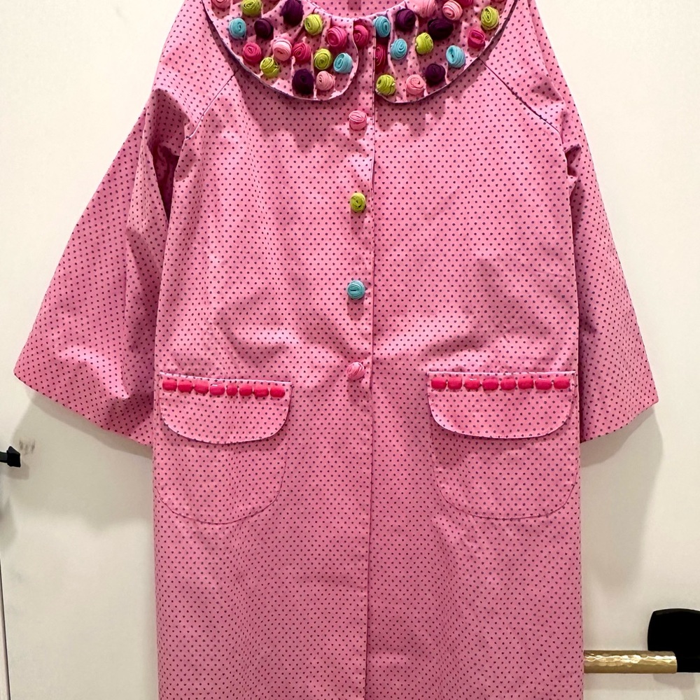 Lola et Mei Pink Polka Dot Cotton Kids Coat with Colorful Accents Size 10